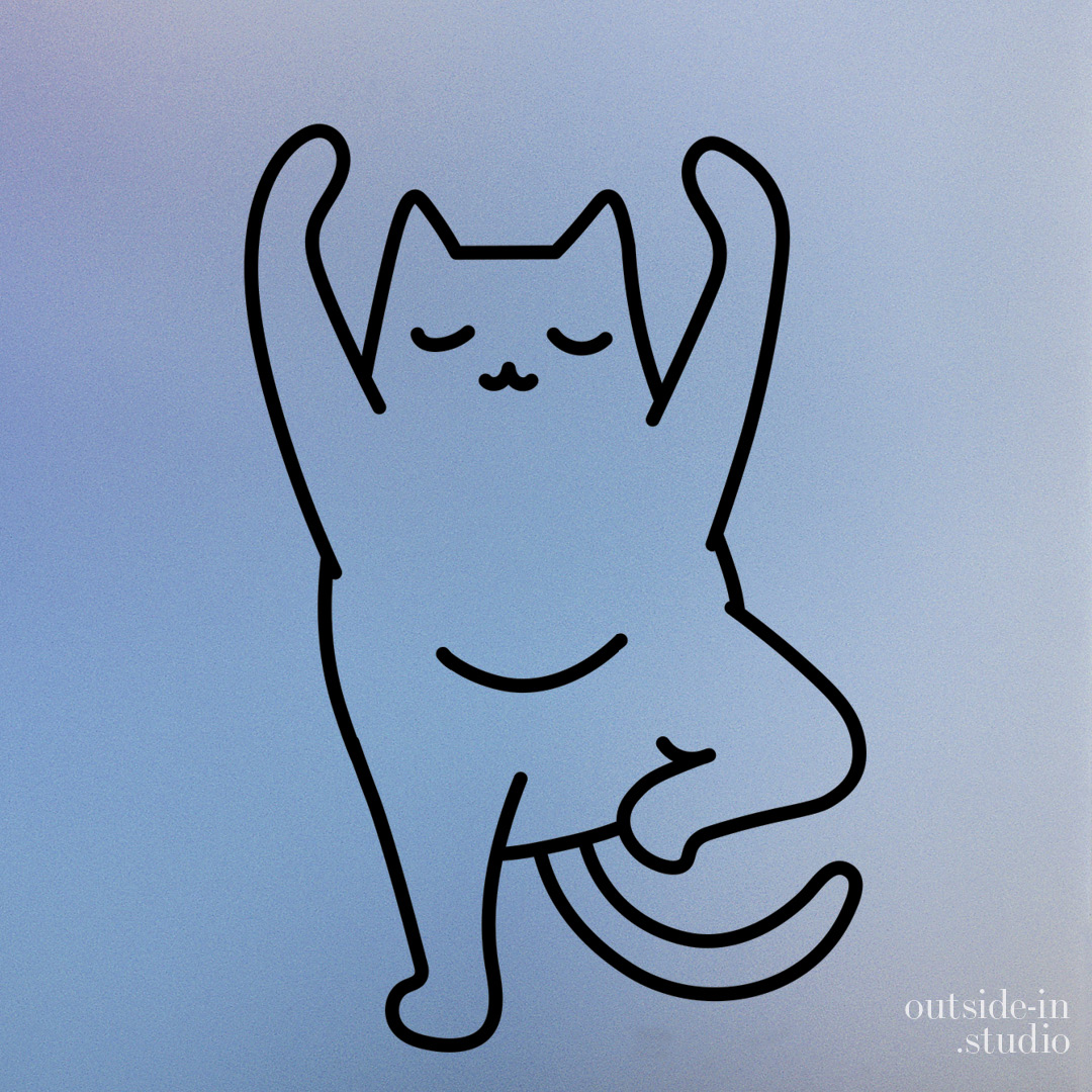 drawing of a cat in tree pose with a hint of baby in belly