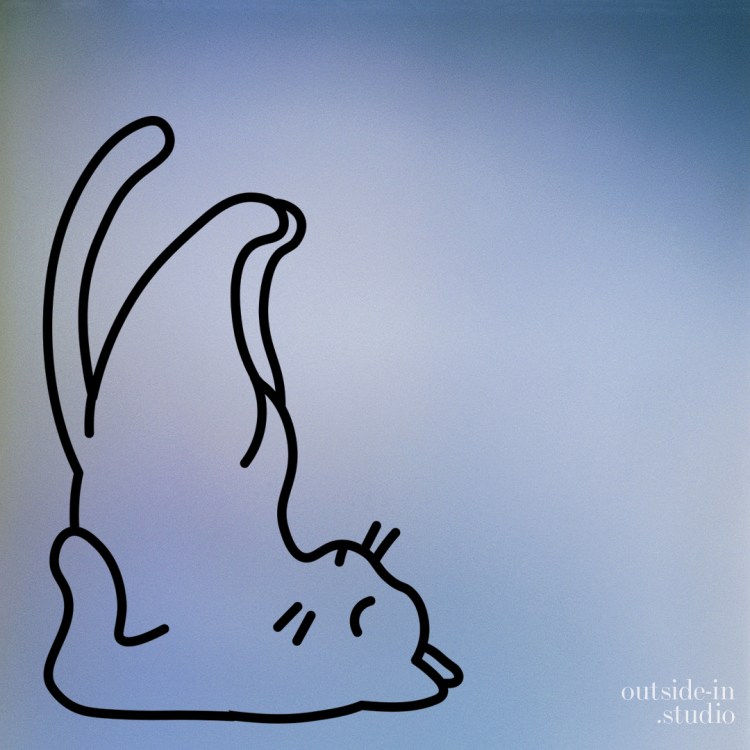drawing of a cat in a restorative yoga pose